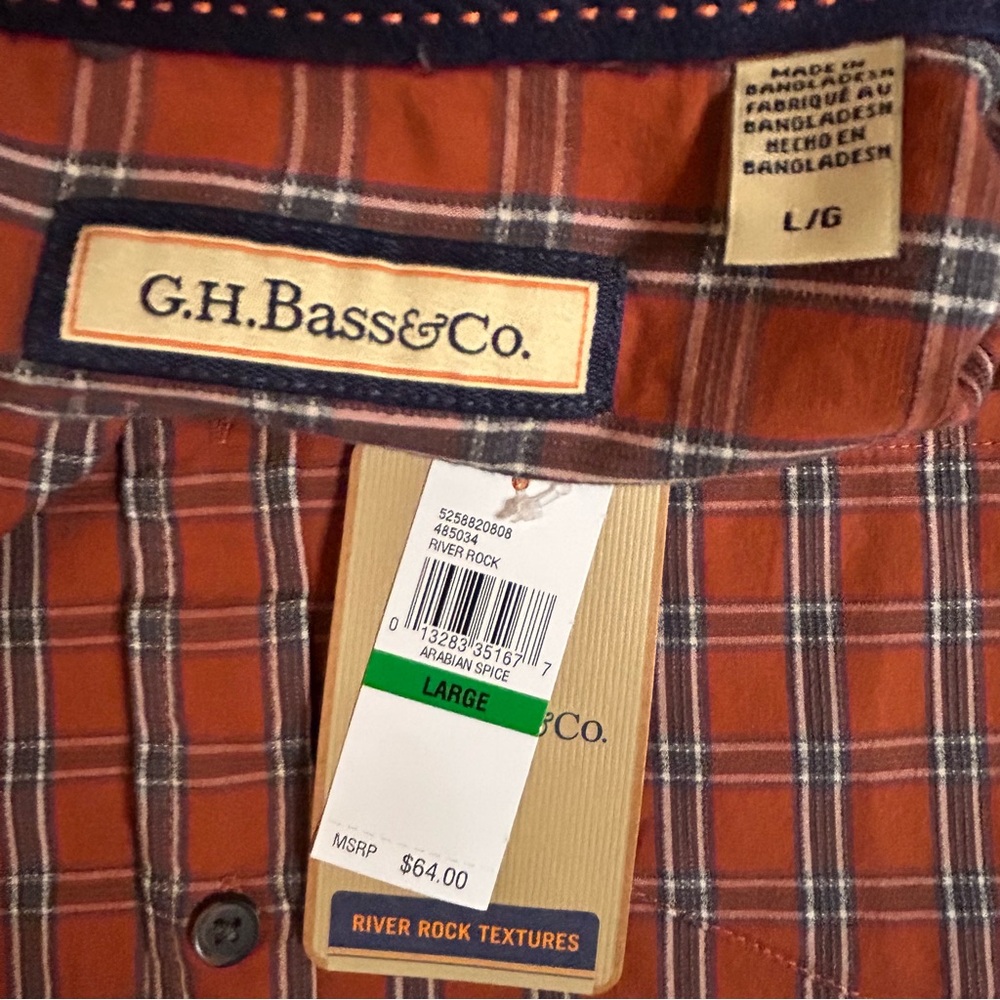 NWT G.H. Bass & Co Men’s Orange Plaid Button Down Shirt Size Large - Picture 8 of 8